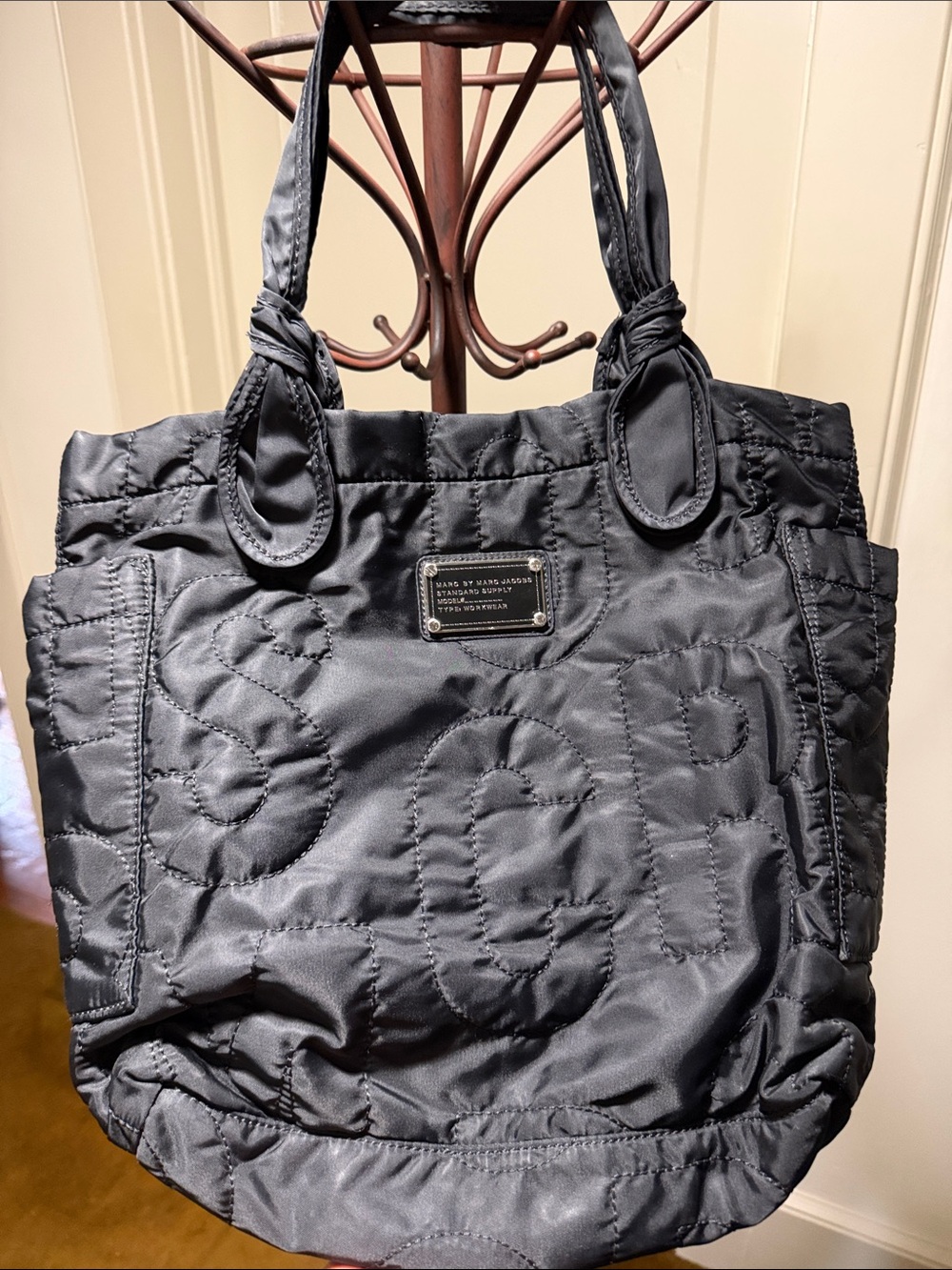 Marc Jacobs Black Quilted Nylon Tote with Top Handles